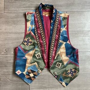 Vintage Sweetgrass Southwestern Aztec Tapestry Print Vest Size S